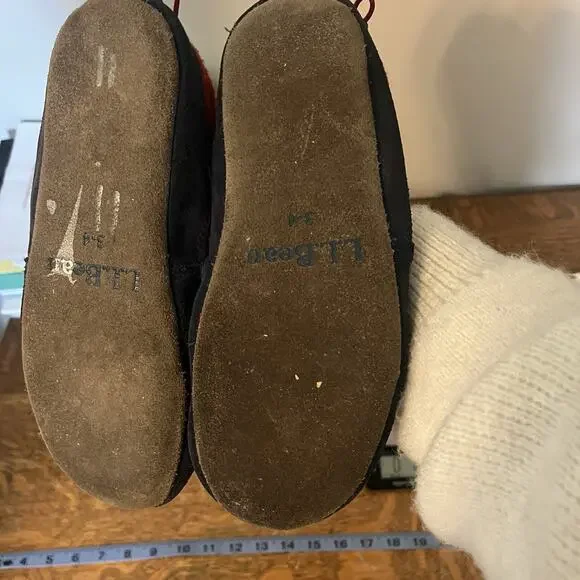 LL Bean Kids' Sweater Fleece Slippers 3-4 Moose Motif Red Black Cozy Cute Warm - Picture 3 of 10